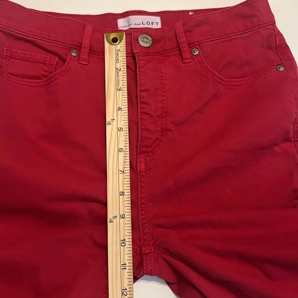 LOFT Red Frayed High Rise Skinny Crop Jeans Size 4